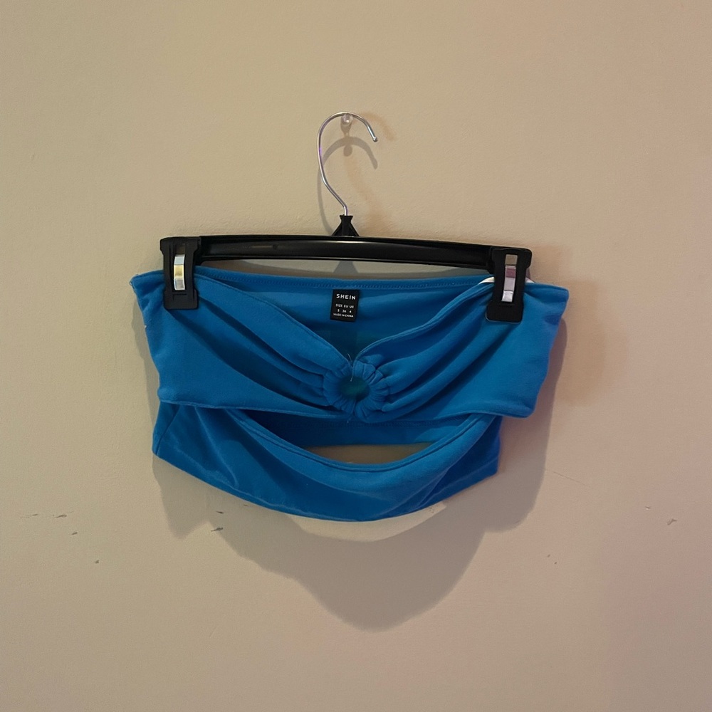 SHEIN blue halter crop top